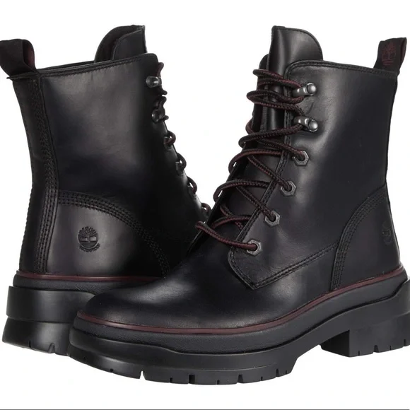 TIMBERLAND MAYLYNN WATERPROOF LEATHER LACE UP LUG SOLE COMBAT MOTO BOOTS